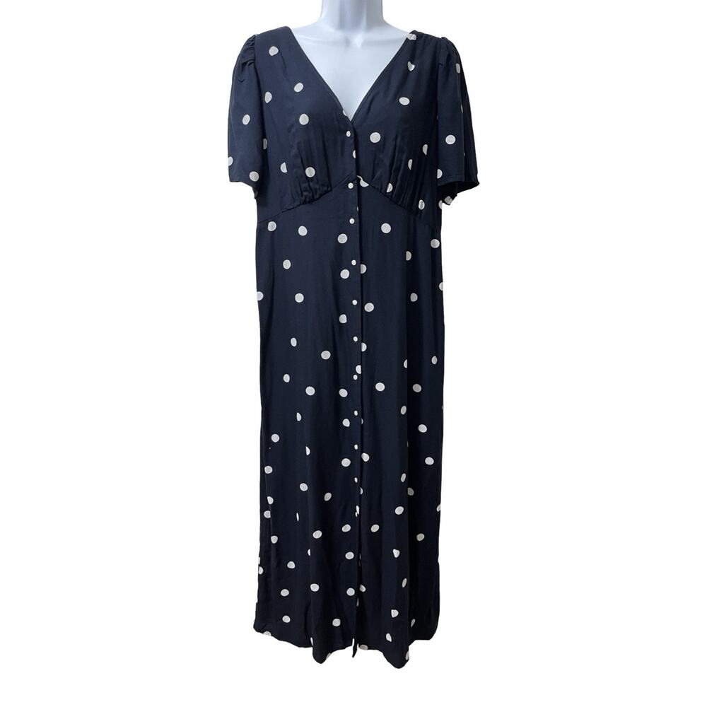 Old Navy Womens Polka Dot Rayon Maxi Dress Size LT Navy Retro Modest Trad Wife‎